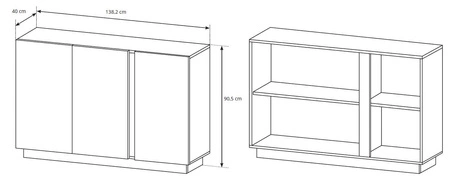 Komoda Adria 138 cm biały połysk / dąb grandson nowoczesny design mebla obrzeża komody wykończone specjalną okleiną ABS