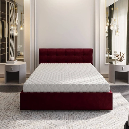 Łóżko tapicerowane Montigo 140x200 bordowe z pojemnikiem w nowoczesnym skandynawskim stylu z pikowanym zagłówkiem