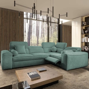 Narożnik z funkcją spania Viano II Lux patynowy prawostronny designerski narożnik do salonu z komfortowym wysuwanym podnóżkiem