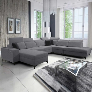 Narożnik z funkcją spania Kelly Sleek X szary lewostronny niezwykle elegancki narożnik do salonu z regulowanymi zagłówkami