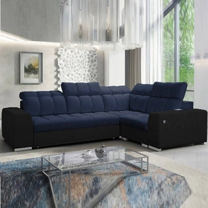 Narożnik z funkcją spania Luigi II granatowy / czarny prawostronny komfort podczas codziennego wypoczynku narożnik z pojemnikiem na pościel