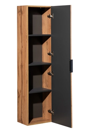 Słupek łazienkowy wiszący Diamond 35 cm dąb wotan / czarny designerska szafka do łazienki z nietuzinkowym ryflowaniem w kształcie rombów