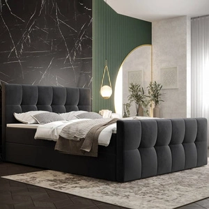 Łóżko kontynentalne Manhattan 160x200 grafitowe w nowoczesnym skandynawskim stylu z tapicerowanym zagłówkiem i zanóżkiem