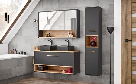 Szafka łazienkowa wisząca z lustrem Borneo 120 cm szary / dąb artisan elegancka szafka z funkcjonalną półką modny element dekoracyjny