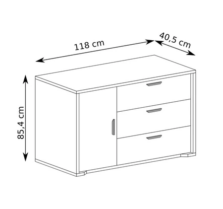 Komoda z szufladami Grand 118 cm dąb cremona elegancka i funkcjonalna komoda z zaoblonymi detalami idealna do salonu lub sypialni