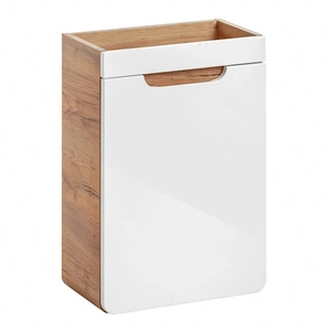 Szafka pod umywalkę Aruba 40 cm dąb craft złoty / biały połysk nowoczesna szafka do łazienki oryginalny zaokrąglony kształt korpusu