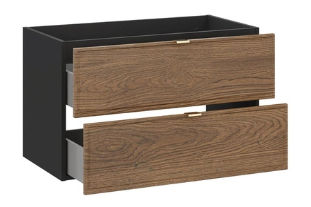 Szafka pod umywalkę Talia 80 cm czarny / dąb casella elegancki design szafka z gustowną frezowaną ramką na frontach uchwyty krawędziowe