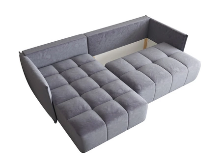 Narożnik z funkcją spania Oroso błękitny lewostronny miękka tkanina typu velvet z powłoką hydrofobową pojemnik na pościel