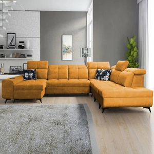 Narożnik z funkcją spania Buffalo X żółty lewostronny funkcjonalny i komfortowy narożnik do pokoju z pojemnikami na pościel