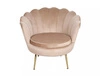 Fotel Camellia beżowy odporny na zaciągnięcia i zadrapania komfortowy podczas wypoczynku fotel muszelka ze złotymi nogami