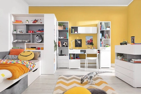 Komoda z szufladami Epsilon 85 cm biała / beton idealna do pokoju młodzieżowego funkcjonalna i pojemna