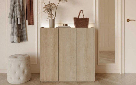 Komoda Easy 95 cm dąb scandi / biały połysk praktyczna i pojemna komoda z designerskim obniżonym blatem wykonana z dbałością o detale