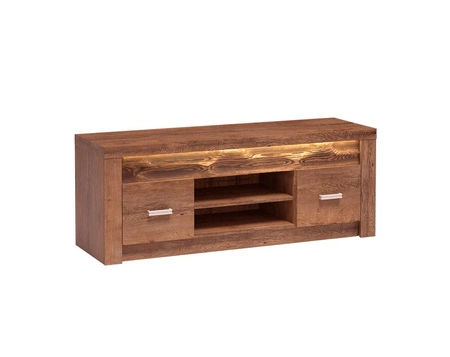 Szafka RTV Indiana 137 cm jesion jasny elegancka stylistyka szafki pod telewizor ozdobna deska na froncie szafki oświetlona LED