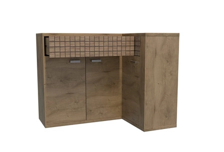 Komoda narożna Natural 132x96 cm dąb ribbeck designerska komoda z szufladami i oświetleniem LED dekoracyjna drewniana listwa