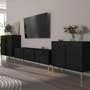 Meblościanka Kioto II czarny grafit stylowy design mebli do salonu eleganckie meble wsparte na metalowych nogach subtelne uchwyty