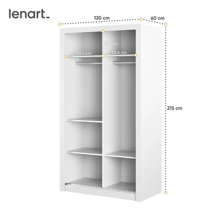 Szafa przesuwna z lustrem Arti 120 cm biała pojemna szafa do przedpokoju drzwi szafy wykończone lustrami w ciekawej konfiguracji