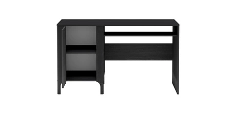 Biurko Malumi 135 cm czarne doskonałe biurko do domowego biura dekoracyjny wzór jodełki na froncie mebla system push to open