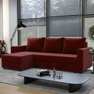 Narożnik z funkcją spania Pasco burgundowy lewostronny klasyczny narożnik wpisujący się w każdą aranżację dekoracyjne przeszycia