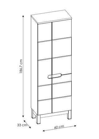 Słupek łazienkowy Bali 60 cm biały połysk / dąb wotan pojemna szafka stojąca ze schowkiem na m i półkami frezowane uchwytyopa