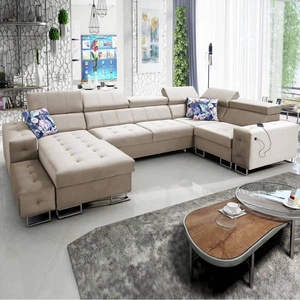 Narożnik z funkcją spania Hampton IV beżowy lewostronny funkcjonalny narożnik z dostawką która sprawdzi się jako podnóżek