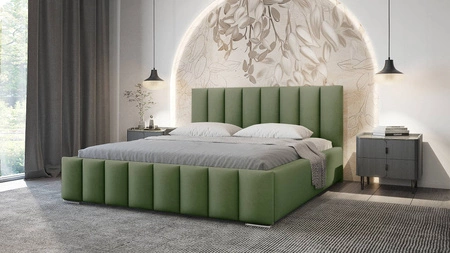 Łóżko tapicerowane Foggo 140x200 miętowe stylowe łóżko z pojemnikiem na pościel wygodny zagłówek zachwyca eleganckim designem