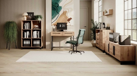 Komoda z szufladami Ariana 130 cm dąb artisan funkcjonalna komoda idealna do wnętrz w stylu loftowym stabilna metalowa podstawa