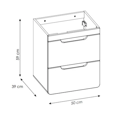 Szafka pod umywalkę Aruba 50 cm dąb craft złoty / biały połysk stylowa szafka z szufladami o owalnym kształcie odporna na wilgoć