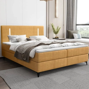 Łóżko kontynentalne Norco 180x200 żółte stylowe łóżko z pojemnikiem oświetlenie umieszczone w zagłówku nadaje wyjątkowości