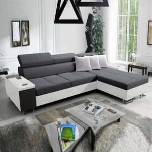 Narożnik z funkcją spania Dafni grafitowo biały prawostronny pleciony komfort i funkcjonalność podczas codziennego wypoczynku