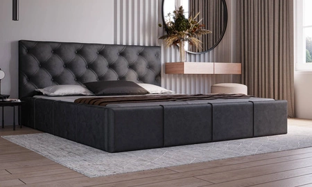 Łóżko tapicerowane Eliza 180x200 czarne stylowe łóżko z pojemnikiem na pościel wygodny zagłówek zachwyca eleganckim designem
