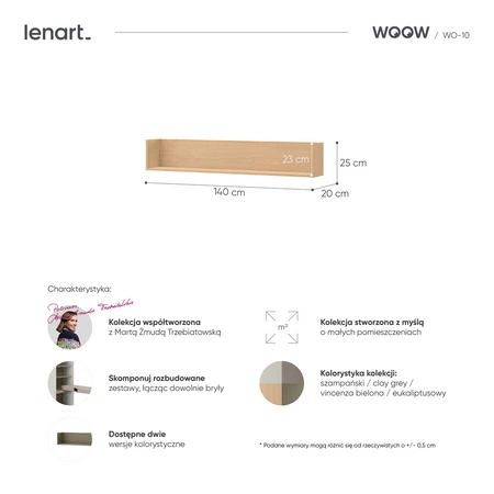 Półka Woow 140 cm dąb vincenza bielona praktyczna półka ścienna do salonu pokoju młodzieżowego lub biura o nowoczesnej konstrukcji