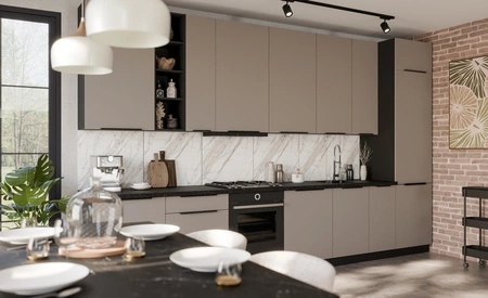 Zestaw mebli kuchennych Fiuggi Bl 390 cm stylowe szafki kuchenne z frontami wykonanymi w technologii anti fingerprint metalowe uchwyty