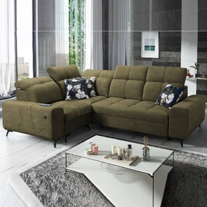 Narożnik z funkcją spania Buffalo II oliwkowy lewostronny funkcjonalny i stylowy narożnik rozkładany z regulowanymi zagłówkami