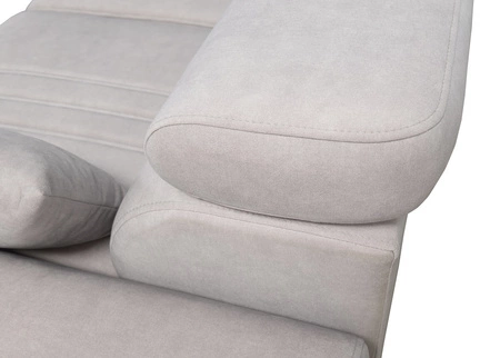 Narożnik z funkcją spania Castel XII różowy lewostronny stylowy i wygodny narożnik do salonu funkcjonalne regulowane zagłówki