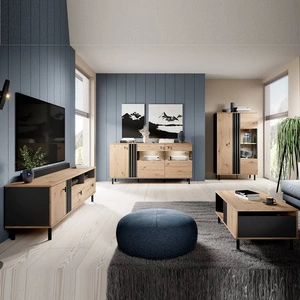 Zestaw mebli do salonu Merano dąb artisan / antracyt funkcjonalne i praktyczne meble w nowoczesnym stylu