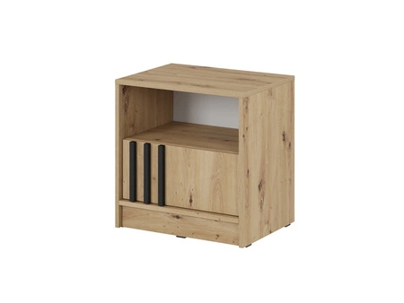 Szafka nocna z szufladą Aspen dąb artisan / czarne lamele stylowa szafka nocna ozdobiona lamelami idealny dodatek do sypialni