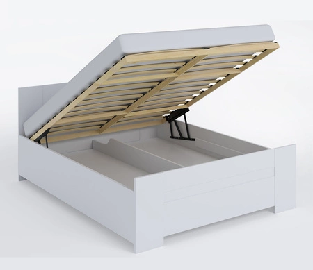 Łóżko Rico 160x200 cm z pojemnikiem na pościel białe idealne łóżko do sypialni obrzeża wykończone okleiną ABS ponadczasowy design