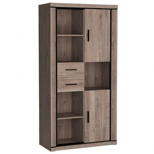 Regał Dallas 97 cm dąb truflowy / czarny elegancka stylistyka mebla wzbogacona o stylowe czarne dodatki ragał z szufladami i zamykanymi szafkami