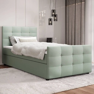 Łóżko kontynentalne Kansas 120x200 miętowe w nowoczesnym skandynawskim stylu z tapicerowanym zagłówkiem oraz zanóżkiem