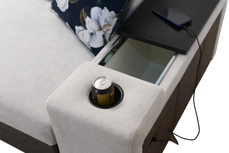 Narożnik z funkcją spania Flavio szary popiel lewostronny komfortowy elegancki narożnik z dostawką otwierany barek w boczku mebla