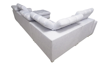 Narożnik z funkcją spania Luigi IV granatowy prawostronny elegancki narożnik do salonu wykonany z miękkiej tkaniny typu velvet