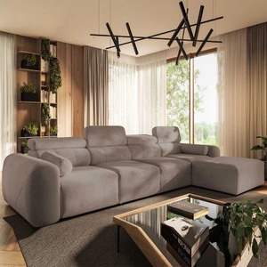 Narożnik z funkcją spania Cantare XII ciemny beż prawostronny estetyczny i niezwykle komfortowy narożnik z pojemnikiem na pościel