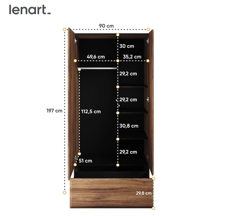 Szafa Borga 90 cm dąb catania / czarny stylowy design szafa do przedpokoju lub sypialni wsparta na metalowych nogach pojemna szuflada