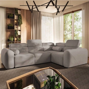 Narożnik z funkcją spania Cantare II szary popiel prawostronny komfortowy narożnik do salonu o stylowym charakterze miękka tkanina