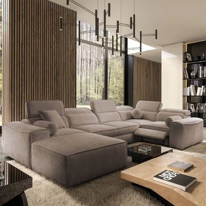 Narożnik z funkcją spania Viano IV Lux jasny brąz lewostronny designerski narożnik z wysuwanym podnóżkiem duży pojemnik na pościel