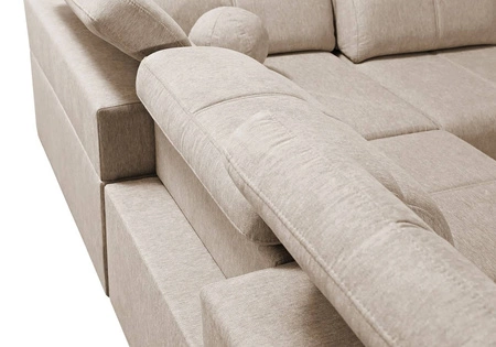 Narożnik z funkcją spania Tesalia IX zielony lewostronny nowoczesny design komfortowe przesuwane oparcie szuflada w boczku mebla