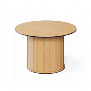 Stolik kawowy okrągły Rotto 65 cm dąb vincenza nowoczesny design dekoracyjne lamele na podstawie stolika idealny do każdej aranżacji