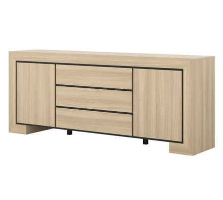 Komoda z szufladami Cuba 225 cm dąb samdal elegancka stylistyka komody wzbogacona o stylowe czarne dodatki idealna do salonu frezowane uchwyty