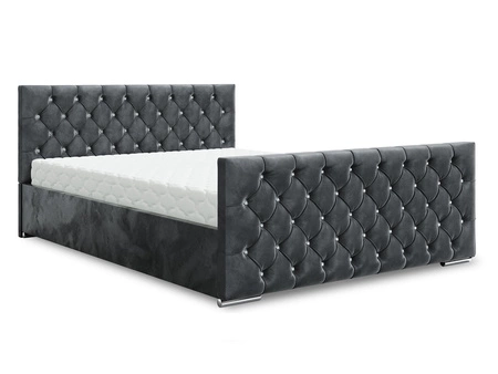Łóżko tapicerowane Uberaba 140x200 grafitowe z pojemnikiem w nowoczesnym skandynawskim stylu z pikowanym wezgłowiem i zanóżkiem z kryształkami