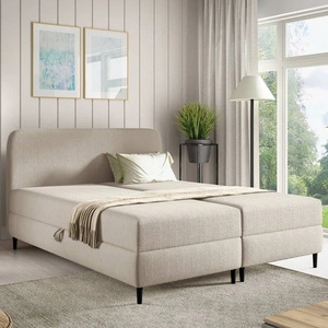 Łóżko kontynentalne Aberg 200x200 beżowe nowoczesny minimalizm gładki zagłówek o zaokrąglonych rogach propozycja do dużej sypialni